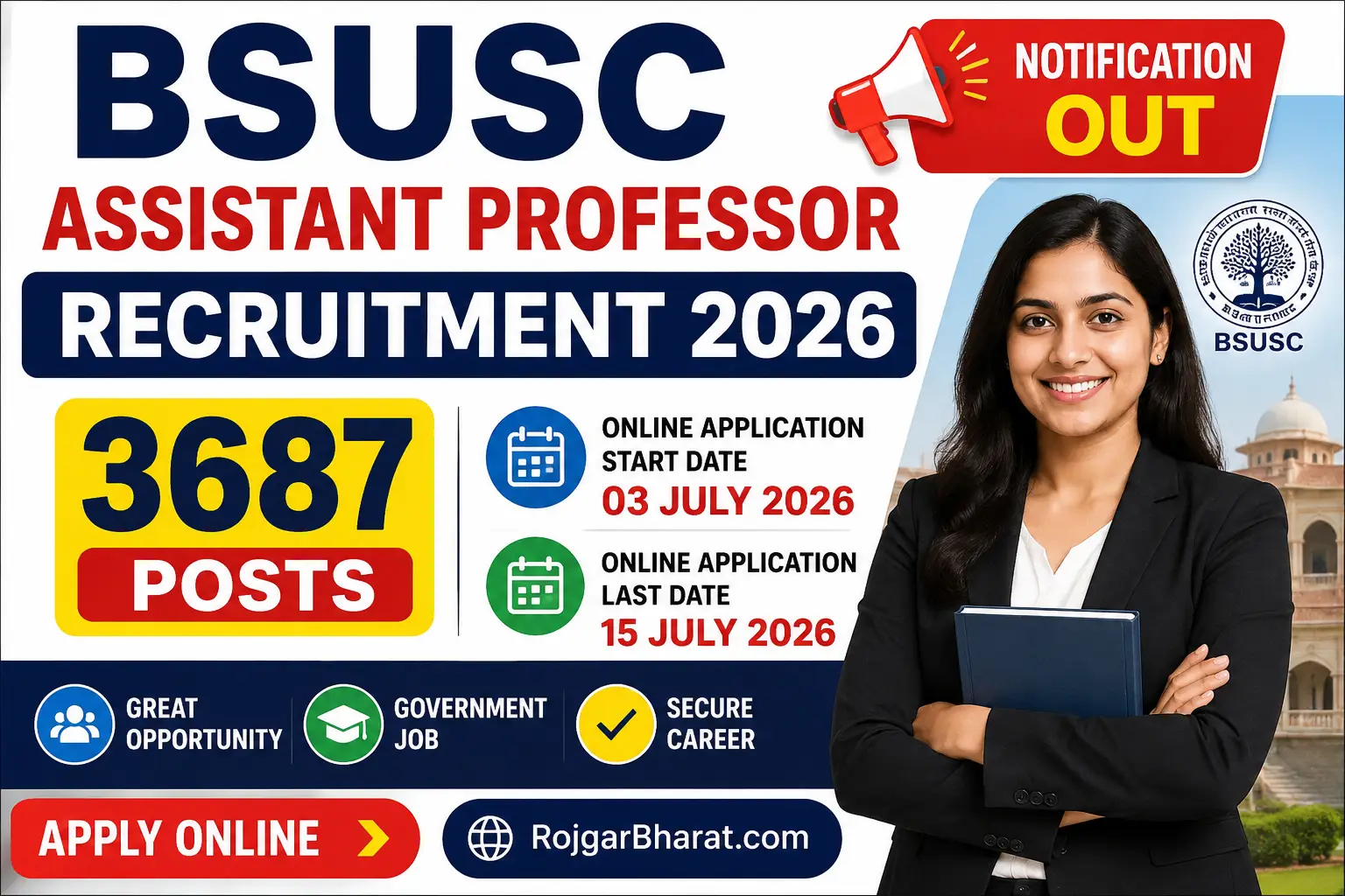 BSUSC Assistant Professor Recruitment 2026 Notification Out 3687 Posts