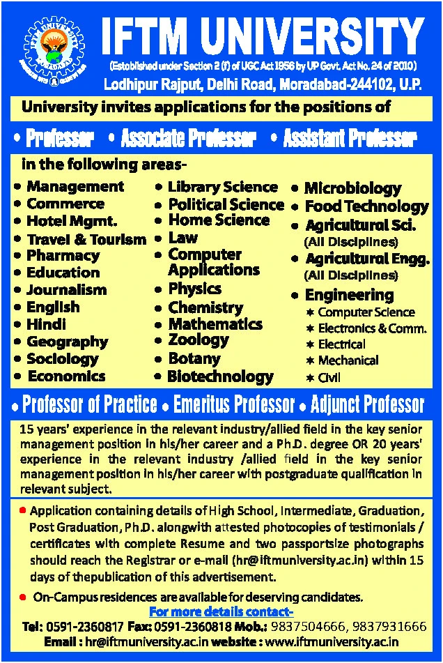 IFTM University Teaching Faculty Recruitment 2026