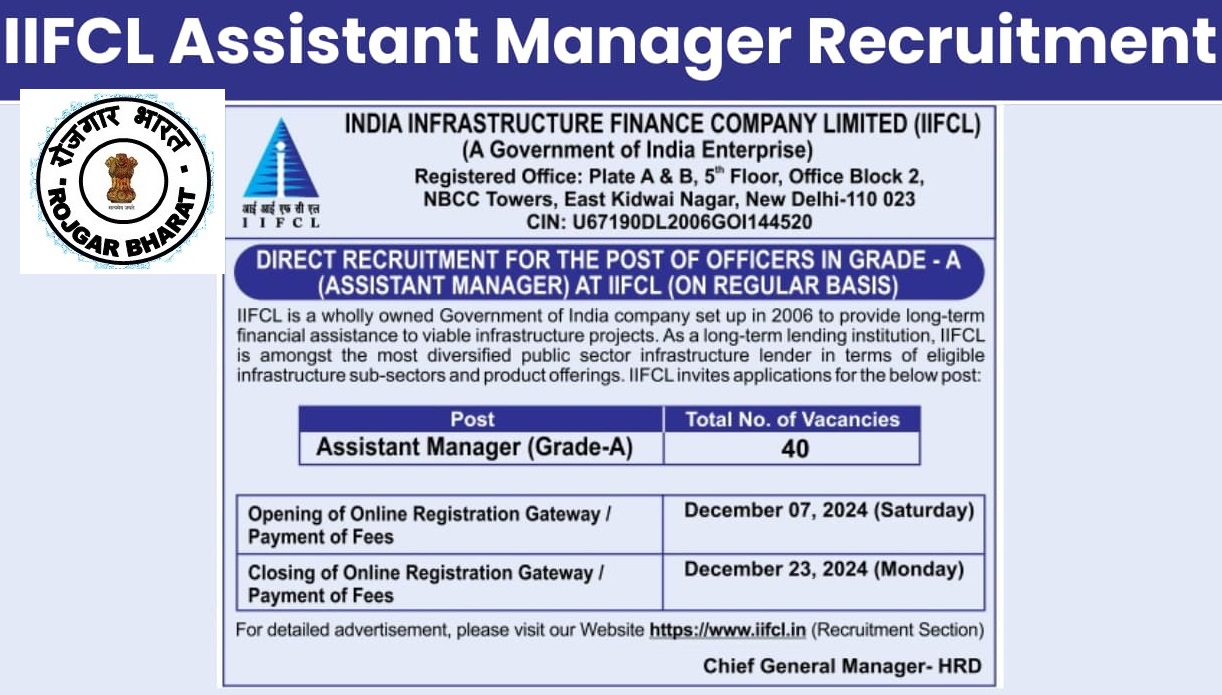 IIFCL Assistant Manager Recruitment 2024 Notification Out