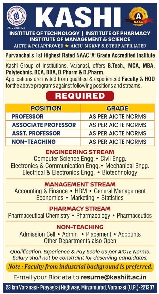 Kashi Teaching Non Teaching Recruitment Varanasi 2024