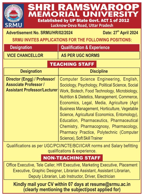 SRMU Teaching & Non-Teaching Jobs