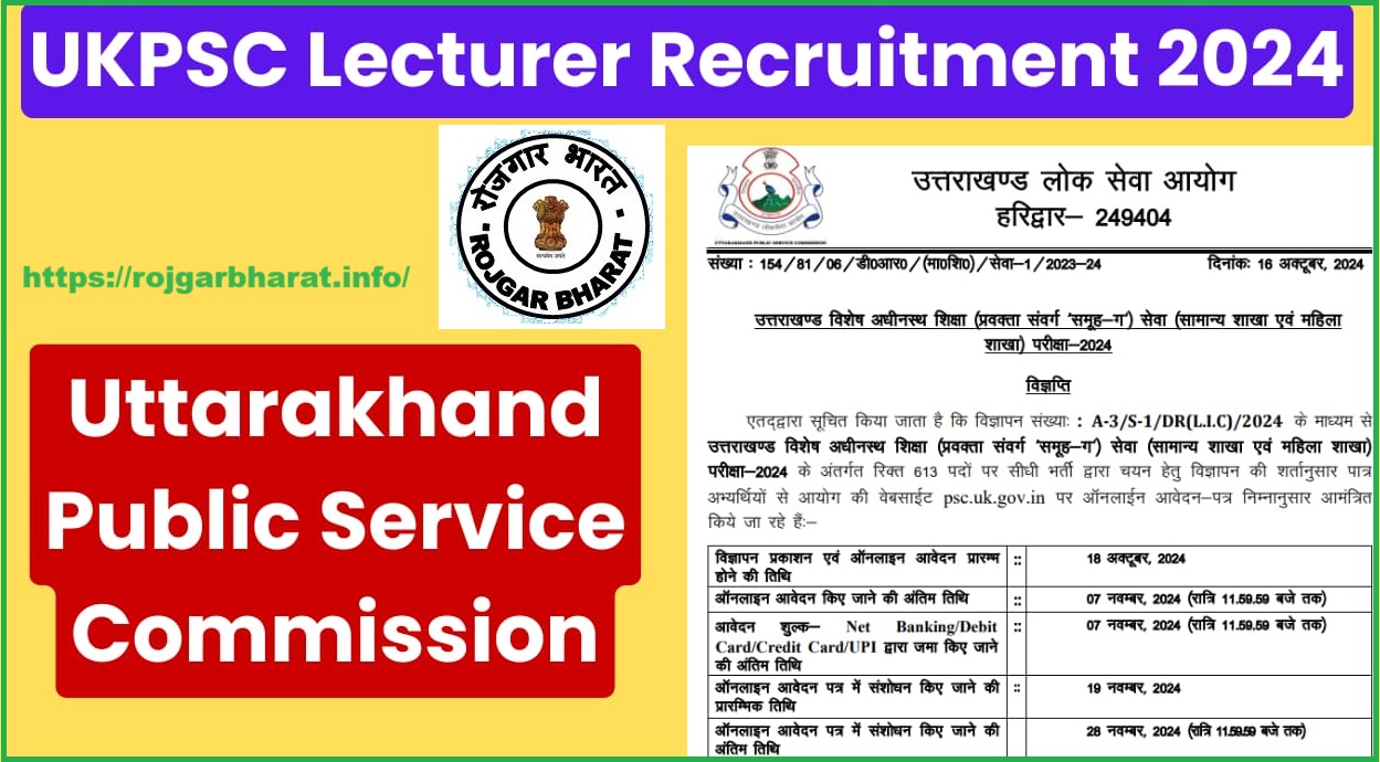 Uttarakhand UKPSC Lecture Post Vacancy Online form 2024