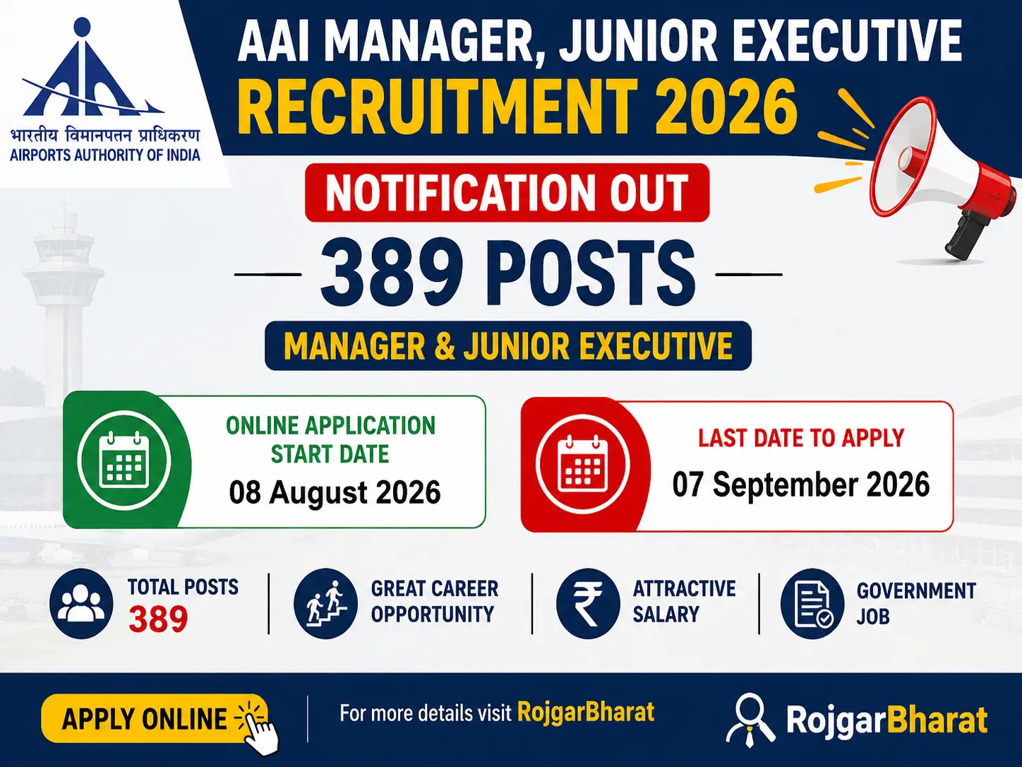 AAI Manager, Junior Executive Recruitment 2026 Notification Out 389 Posts