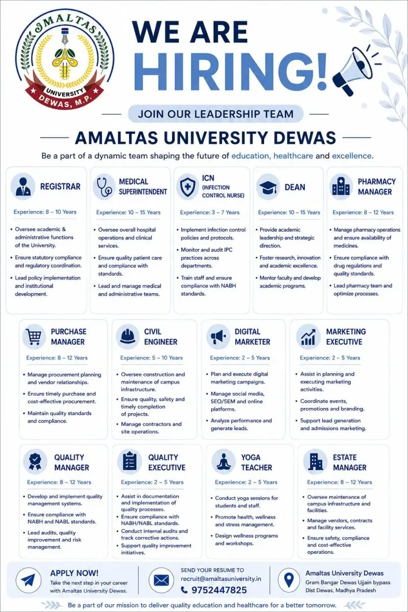 Amaltas University Dewas, MP,, Teaching Non-Teaching Recruitment 2026