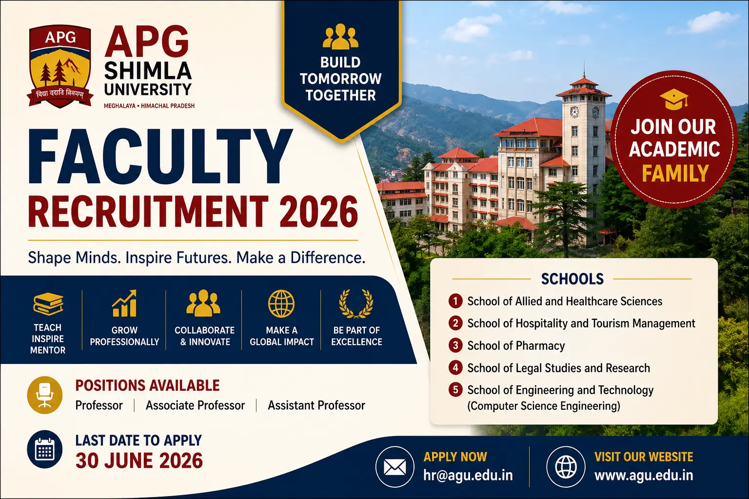 APG Shimla University Teaching Recruitment 2026