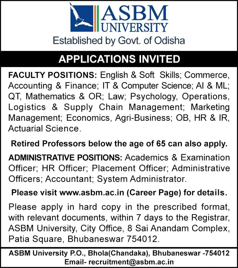 ASBM Teaching Non-Teaching Recruitment 2026 