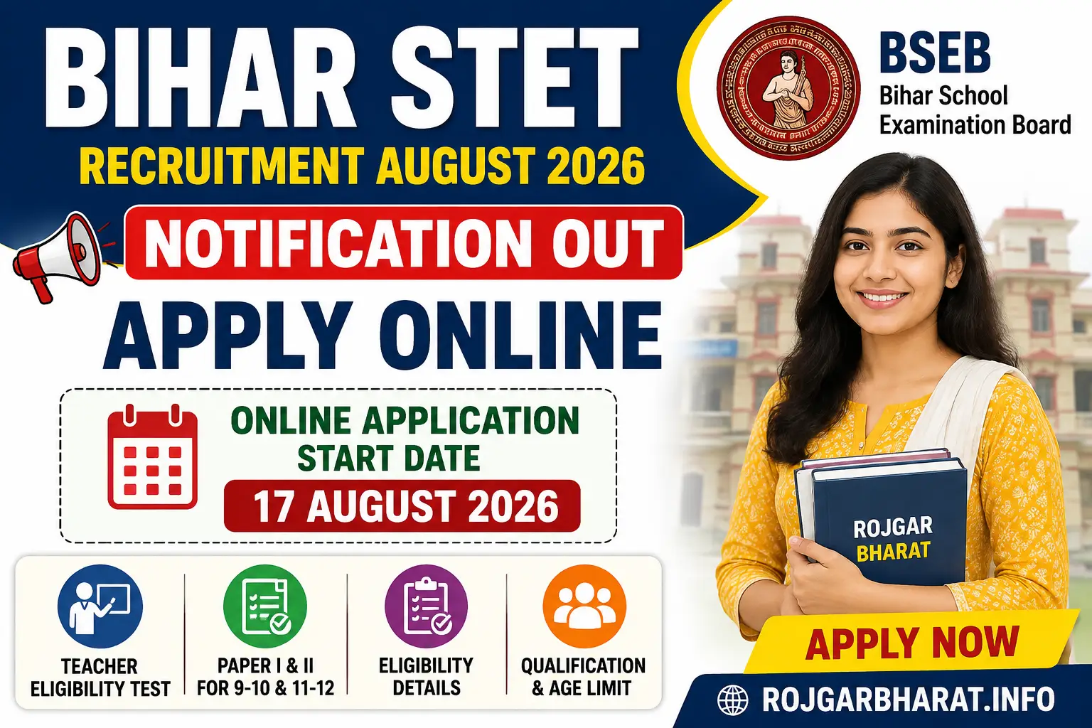 Bihar STET Recruitment August 2026 Notification Out – Apply Online