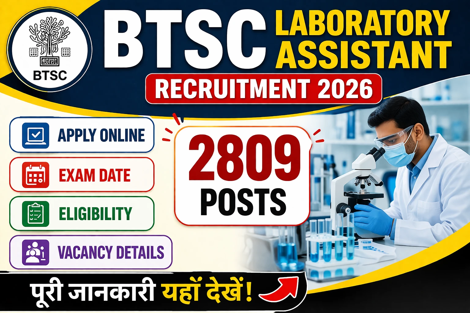 BTSC Laboratory Assistant Recruitment 2026 Notification Out for 2809 Posts