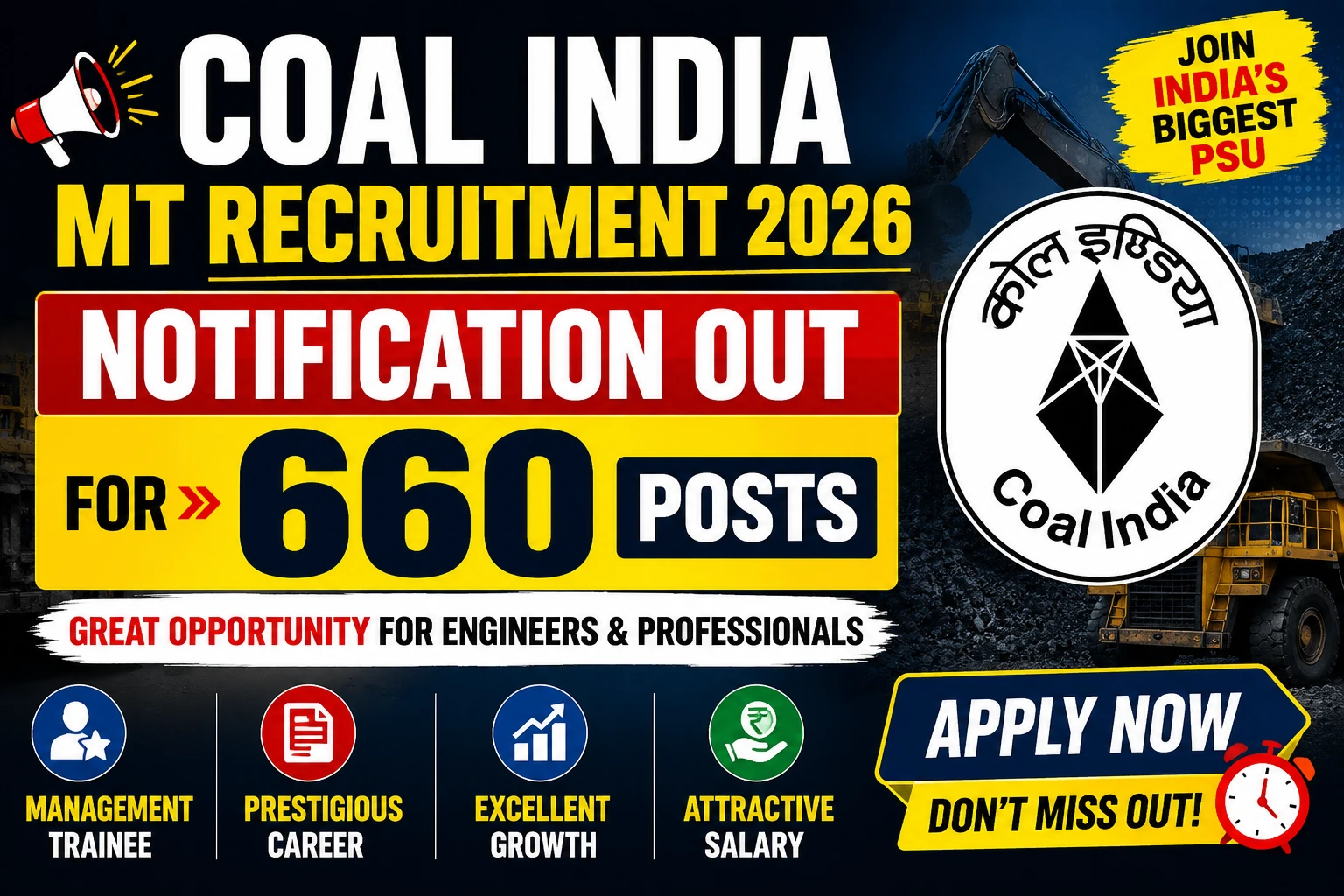 Coal India MT Recruitment 2026 Notification Out for 660 Posts