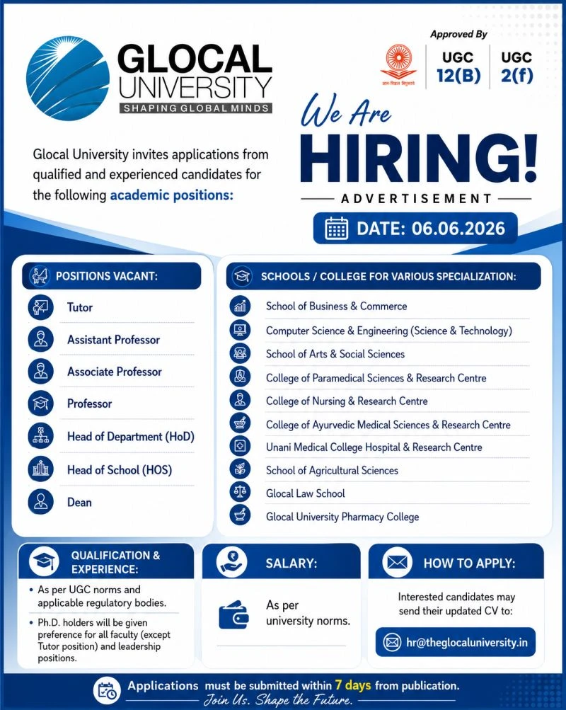 Glocal University Teaching Non-Teaching Recruitment 2026