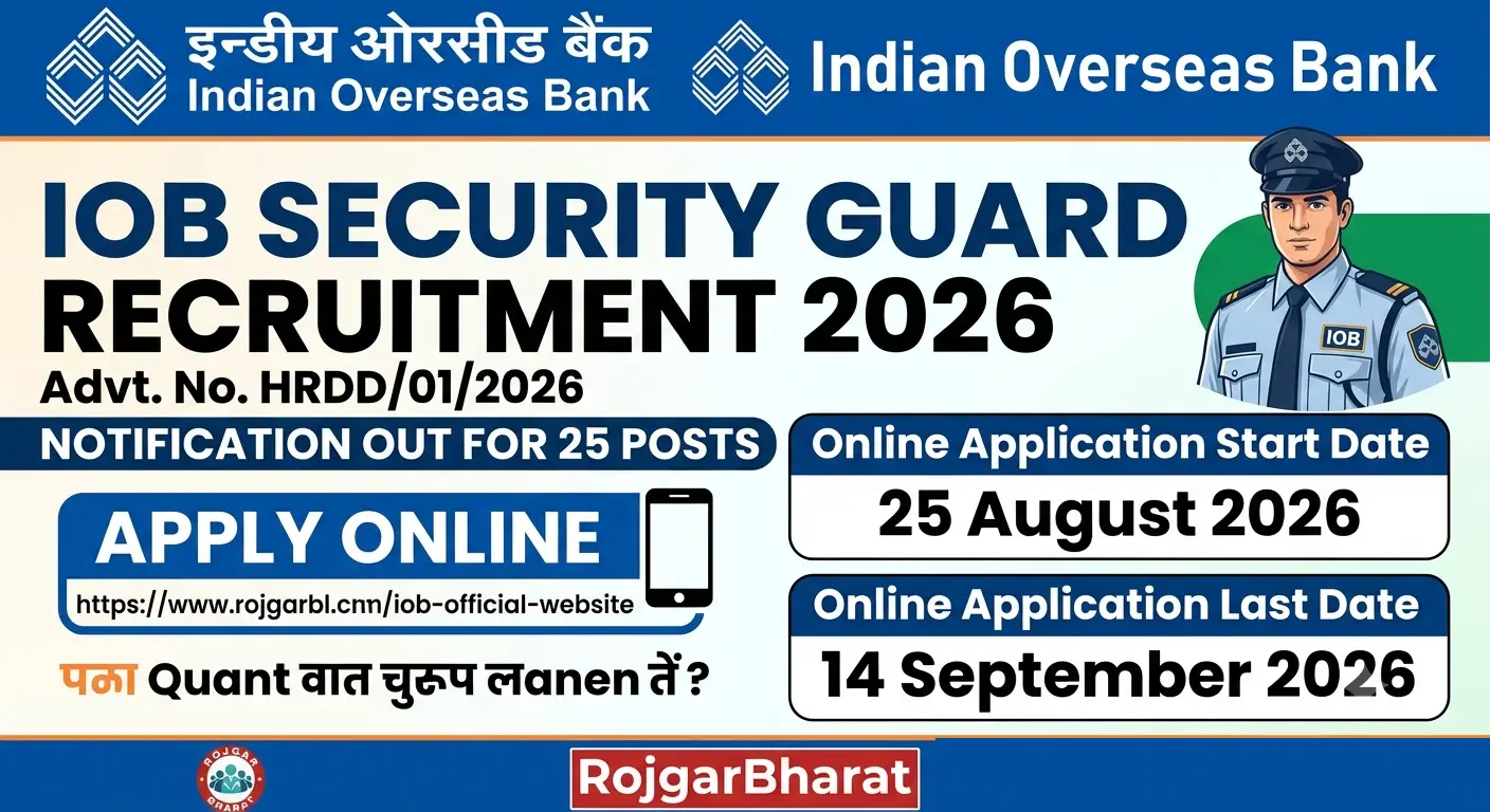 IOB Security Guard Recruitment 2026 Notification Out for 25 Posts – Apply Online