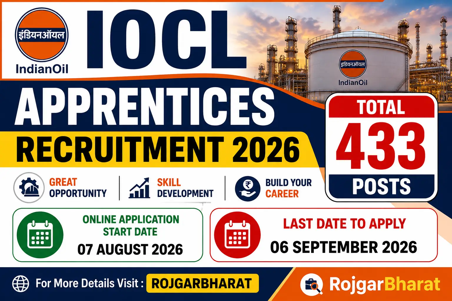 IOCL Apprentices Recruitment 2026 Notification Out 433 Posts