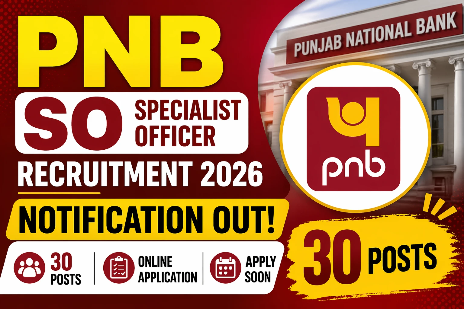 PNB SO Recruitment 2026 Notification Out for 30 Posts
