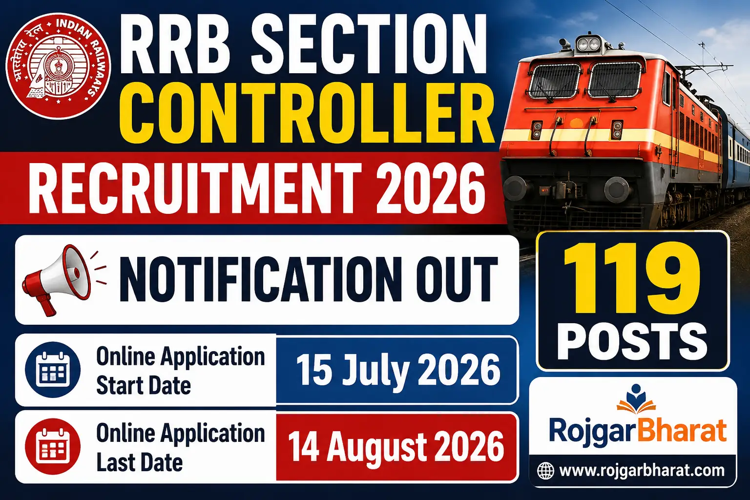 RRB Section Controller Recruitment 2026 Notification Out 119 Posts