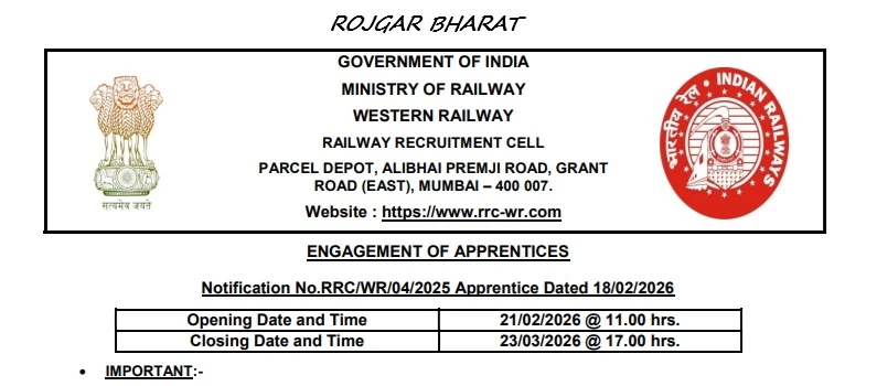 RRC WR Apprentice Recruitment 2026 Notification out 5349 Posts