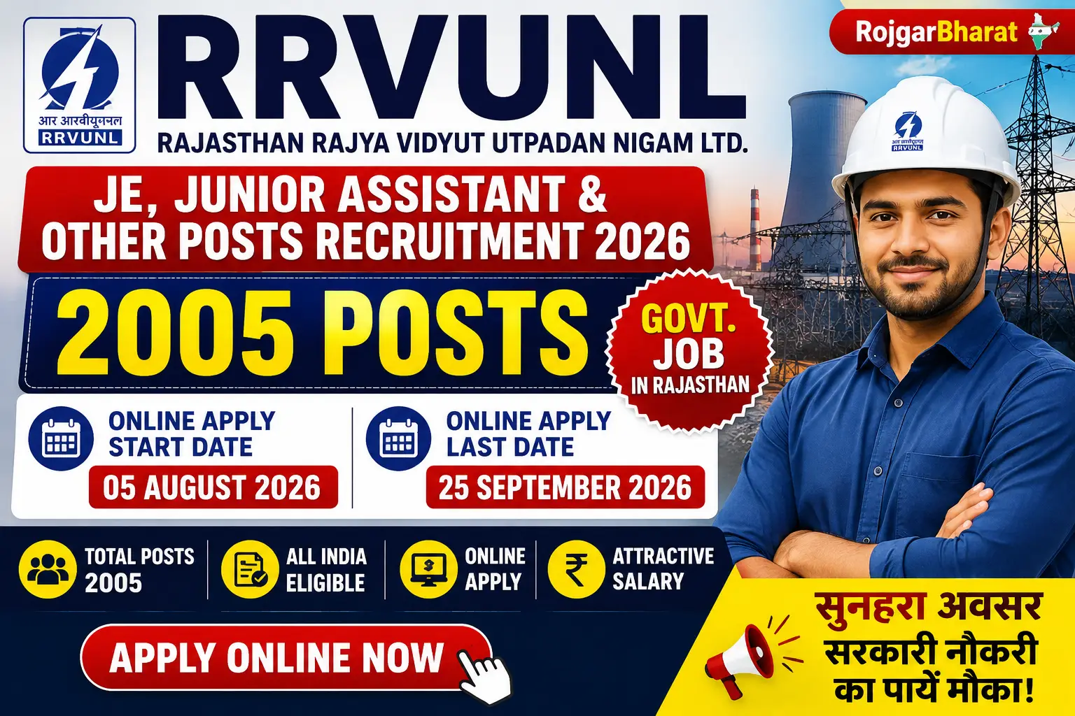 RRVUNL JE Junior Assistant Recruitment 2026 Notification Out for 2005 Posts