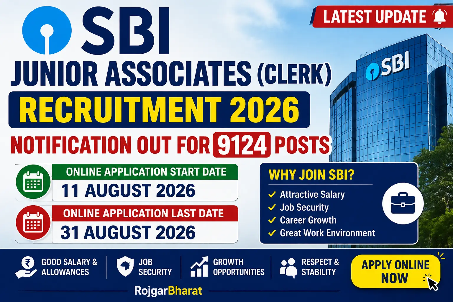 SBI Junior Associates Clerk Recruitment 2026 Notification Out for 9124 Posts – Apply Online