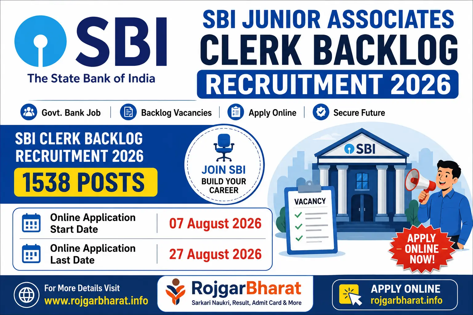 SBI Junior Associates Clerk Backlog Recruitment 2026