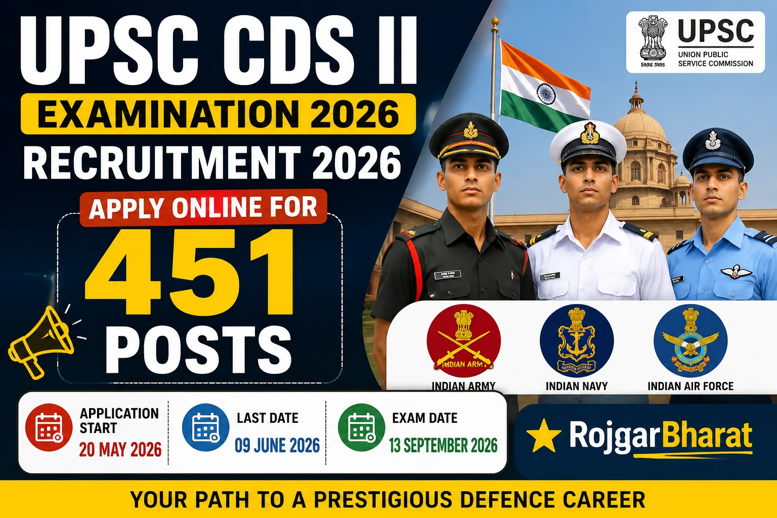 UPSC CDS II Examination Recruitment 2026 Apply Online for 451 Posts