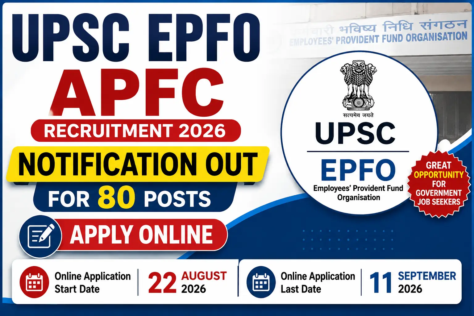 UPSC EPFO APFC Recruitment 2026 Notification Out for 80 Posts – Apply Online