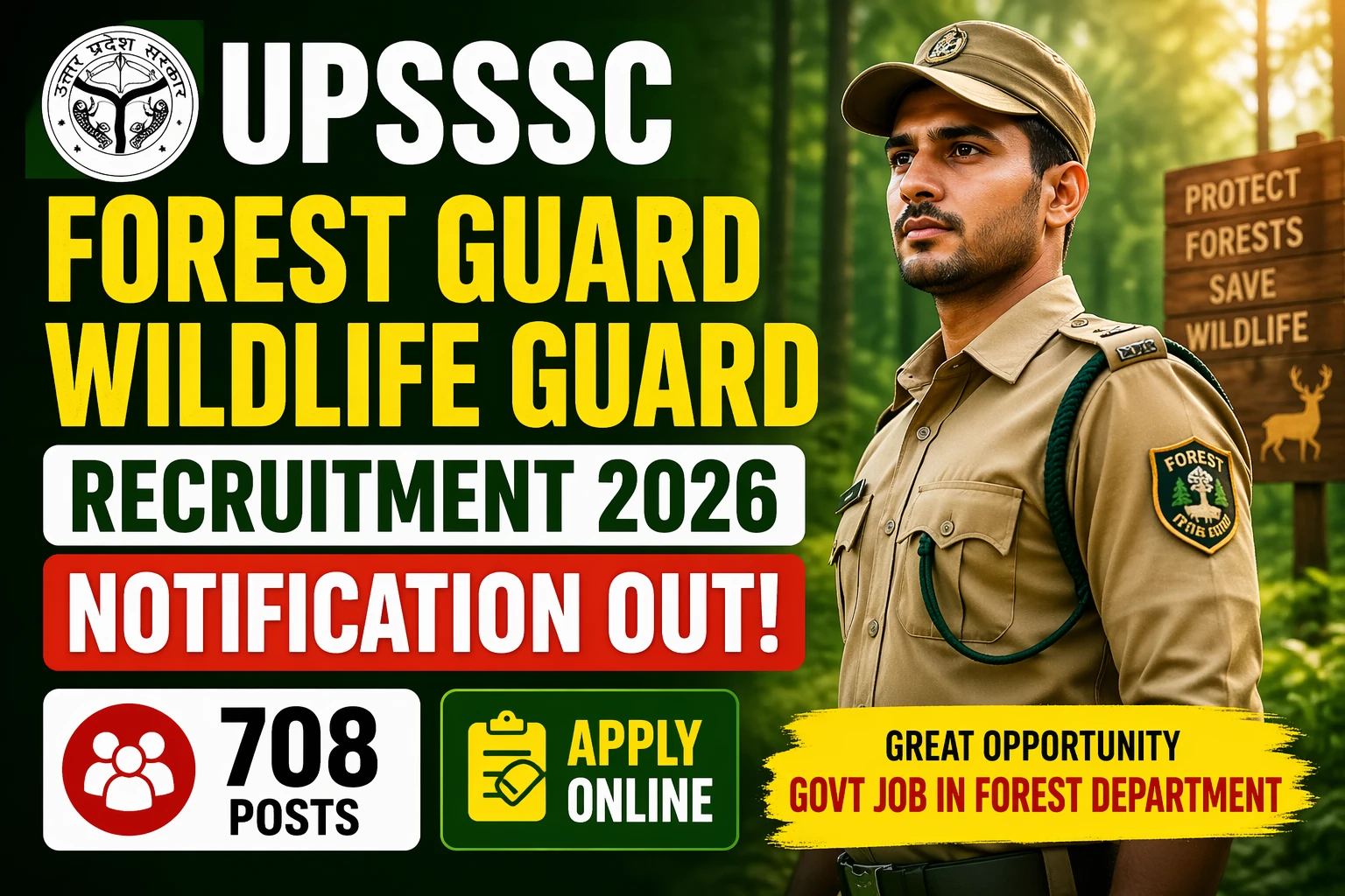 UPSSSC Forest Guard Wildlife Guard Recruitment 2026 Notification Out for 708 Posts