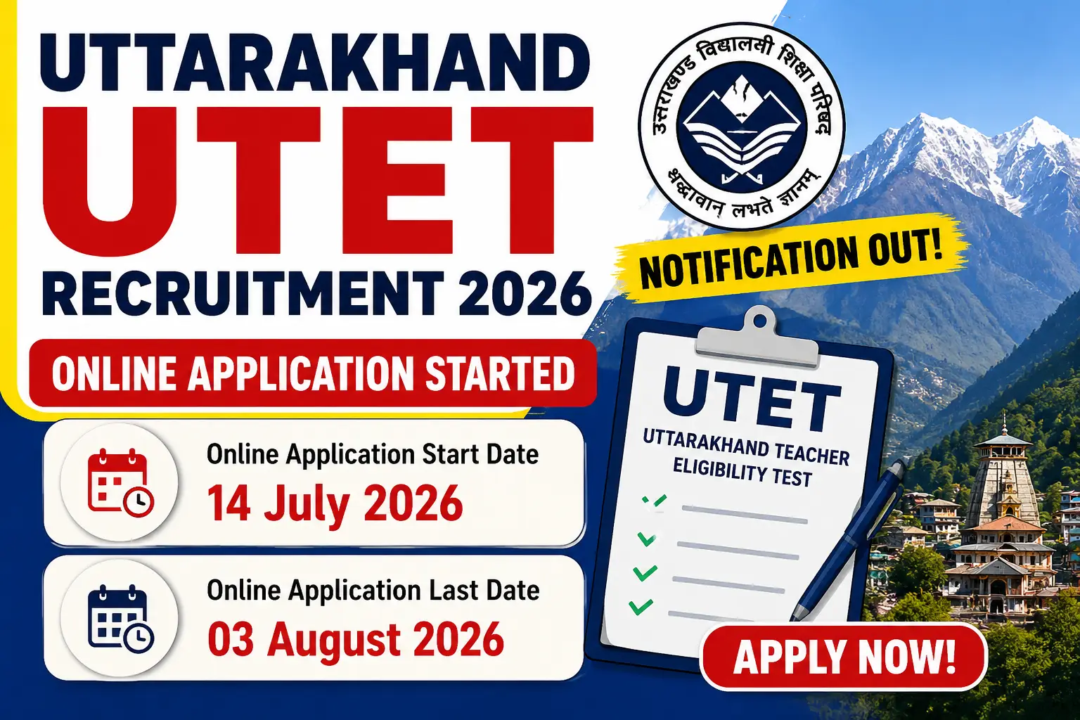 Uttarakhand UTET Recruitment 2026 Notification Out