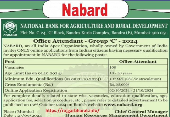 Nabard Office Attendant Group C Recruitment 2024